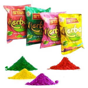 AS TOYS Holi Herbal Gulal Color for Kids & Adults. Natural Fragrance Soft Gulal with Non-Toxic Scent for Holi Parties and Puja. (Pack of 4 Colors)